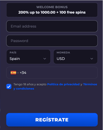 Registration at Europa777 casino